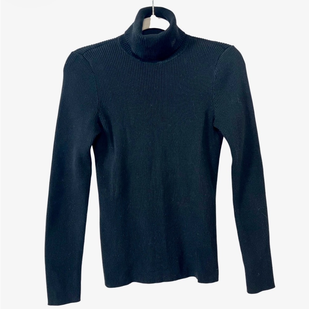 Ralph Lauren Black Ribbed Fitted Cotton Turtleneck Size Medium